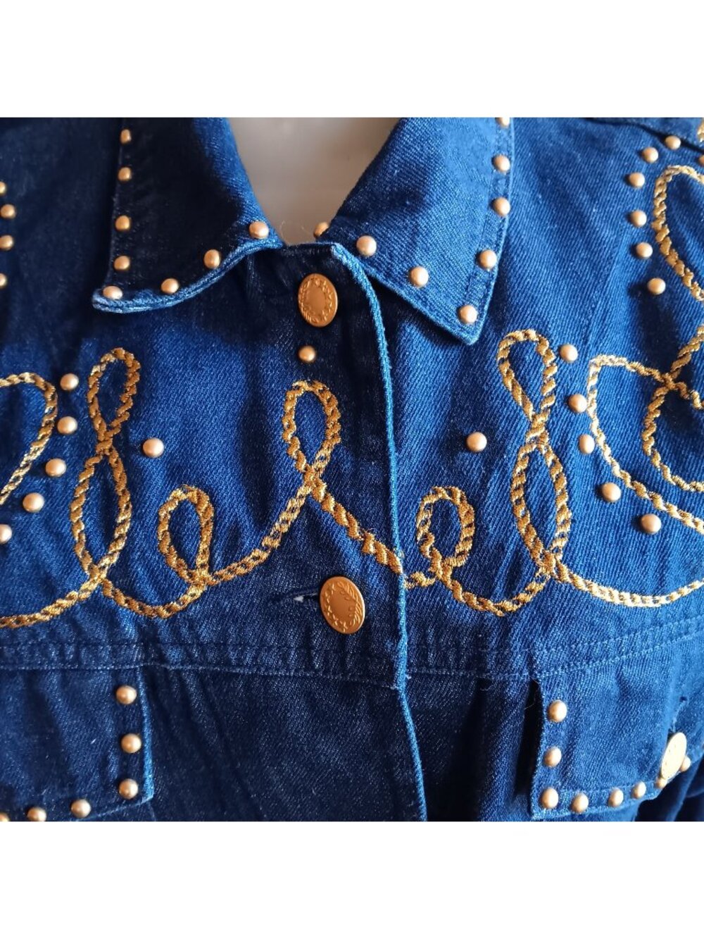 Denim jacket 4P gold rope Vintage Women's epaulets navy studs 90's Carole Little